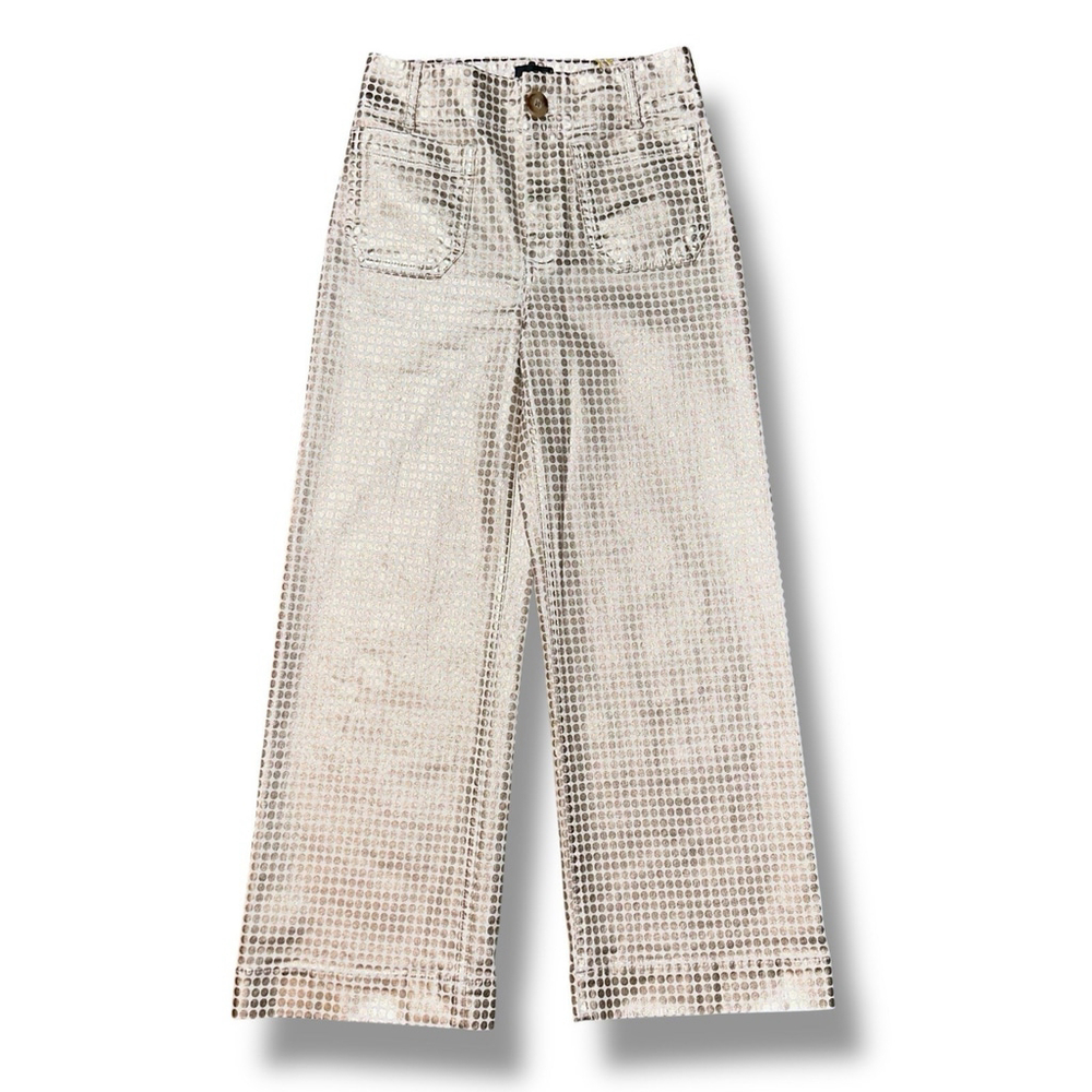 Meave The Colette Crop Wide Leg Pants Metallic Dot Print White Rose Gold NWOT 25 - Picture 4 of 8